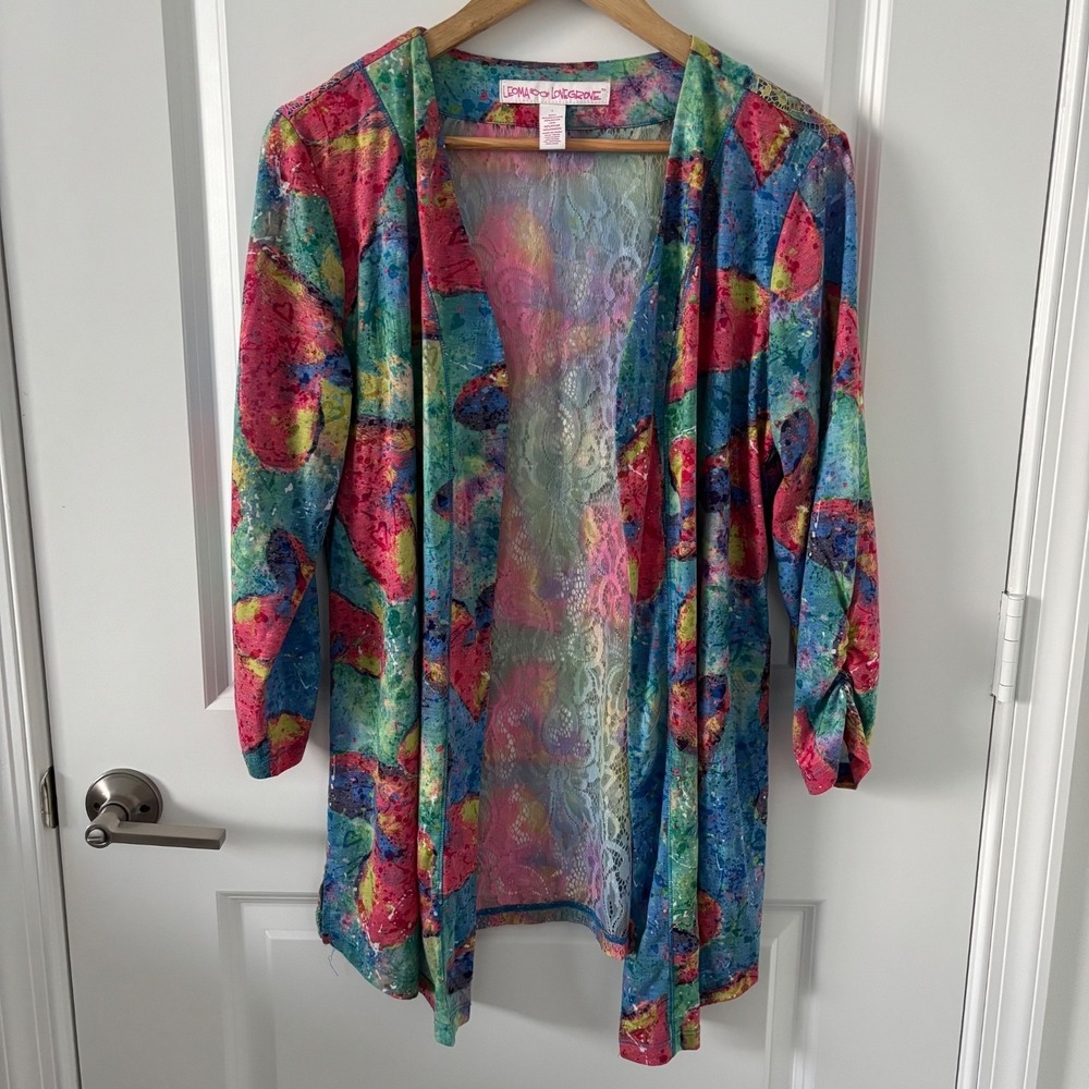 Leoma Lovegrove | Open Cardigan Lace Back 3/4 Sleeve Sz L Artsy